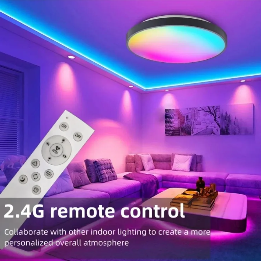 Lampu langit-langit pintar Tuya APP, lampu LED RGB, lampu kontrol suara Alexa aplikasi Google 30W40W lampu dekoratif rumah dan kamar tidur