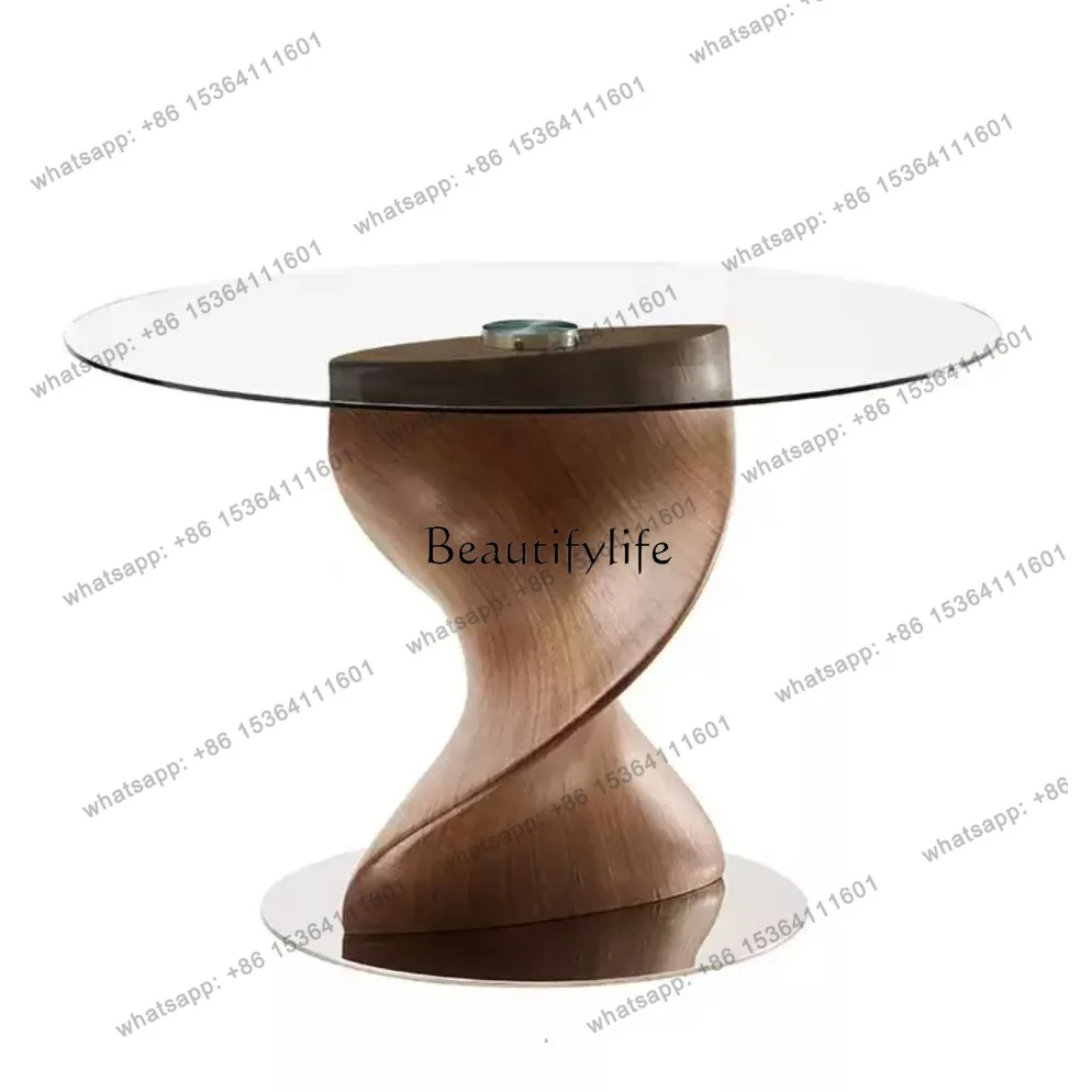 

12Italian minimalist rock slab dining table round light luxury home modern simple villa