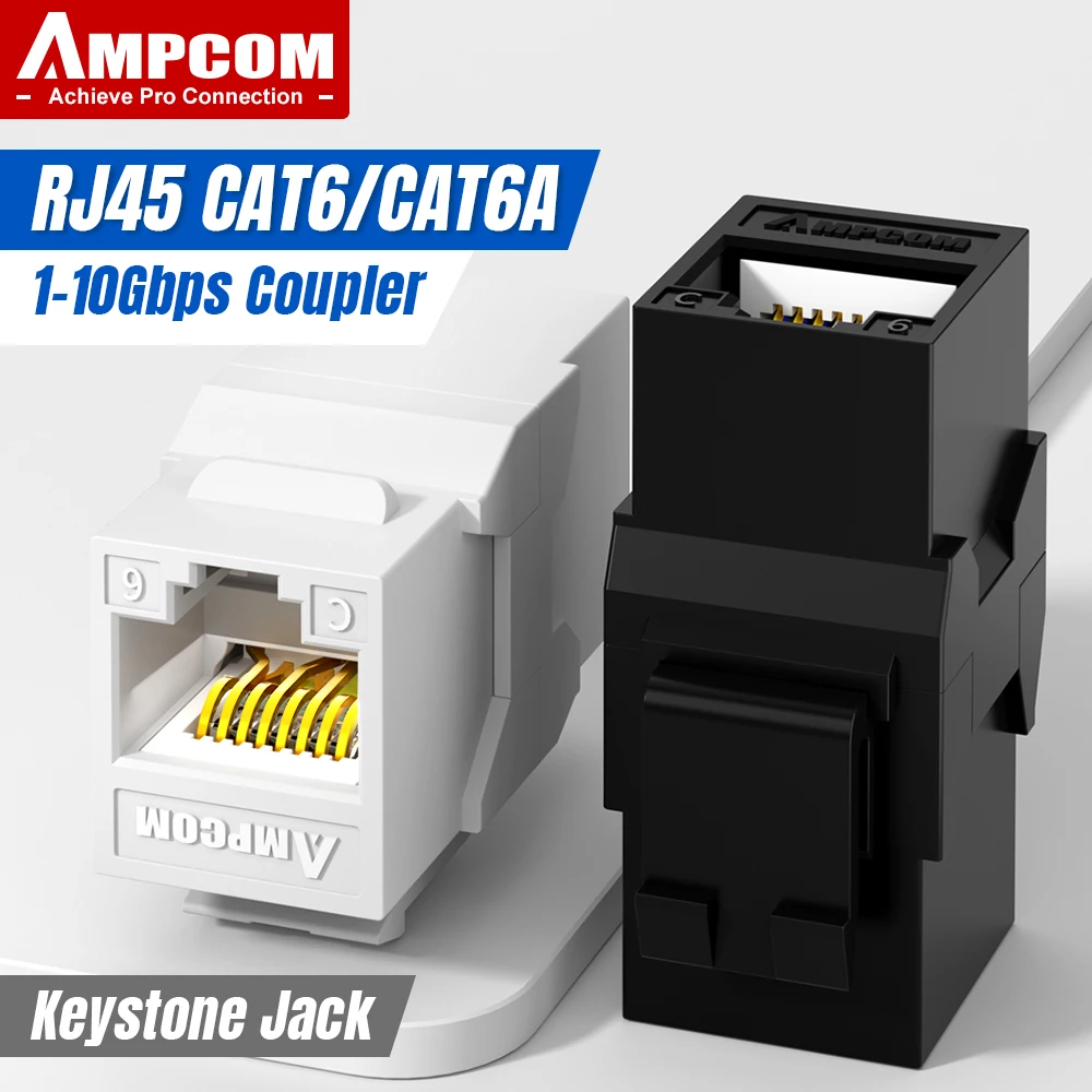 CAT6A RJ45 Inline Coupler Keystone Jack, AMPCOM RJ45 Cat6 CAT5E Straight-Through Keystone Module Extender Adapter Couplers