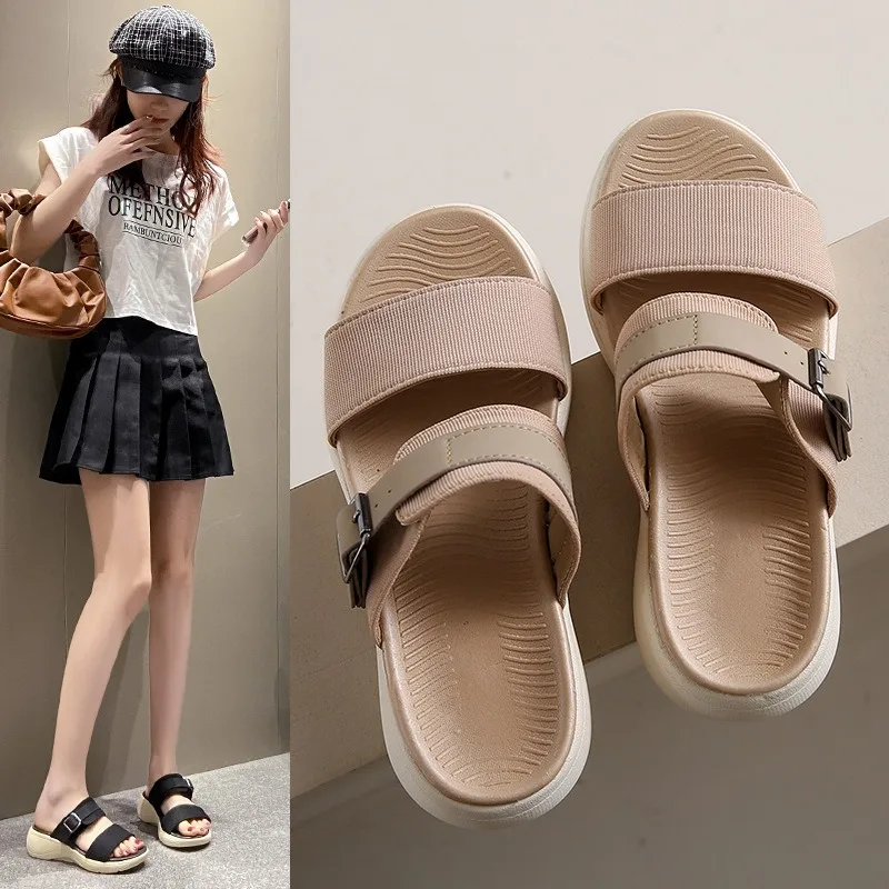 

Тапочки на толстой подошве, легкие тапочки на танкетке, удобные сандалии с открытым носком, нескользящая повседневная обувь на плоской подошве для прогулок и путешествий