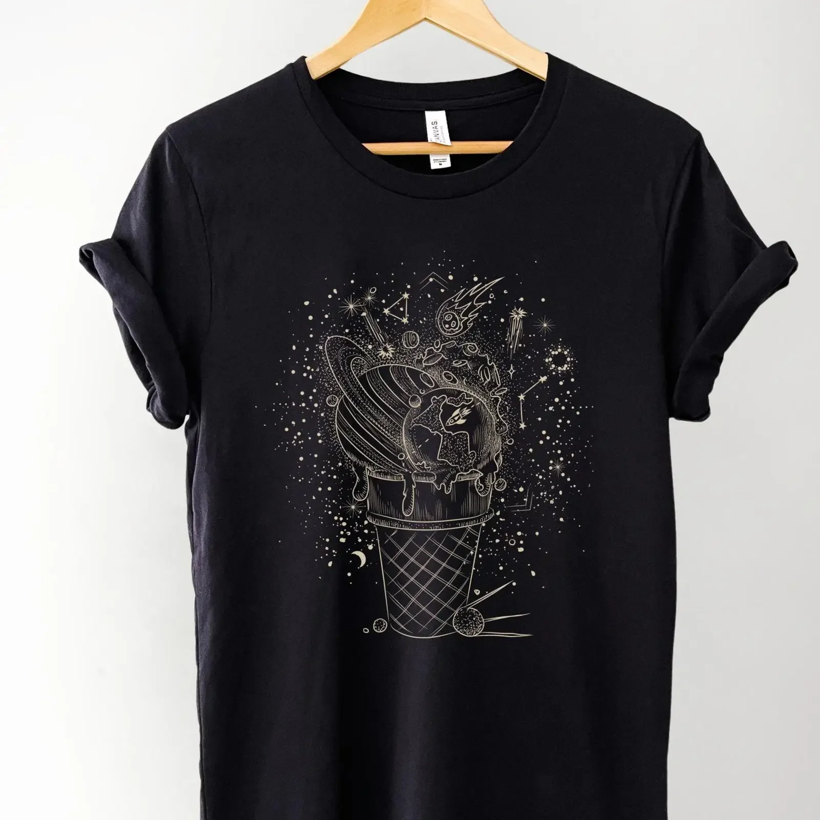 Space Ice Cream T Shirt Astronomy Planets  vintage Washed Slightly graphic Casual Comfortable Soft homme Stretched Versatile