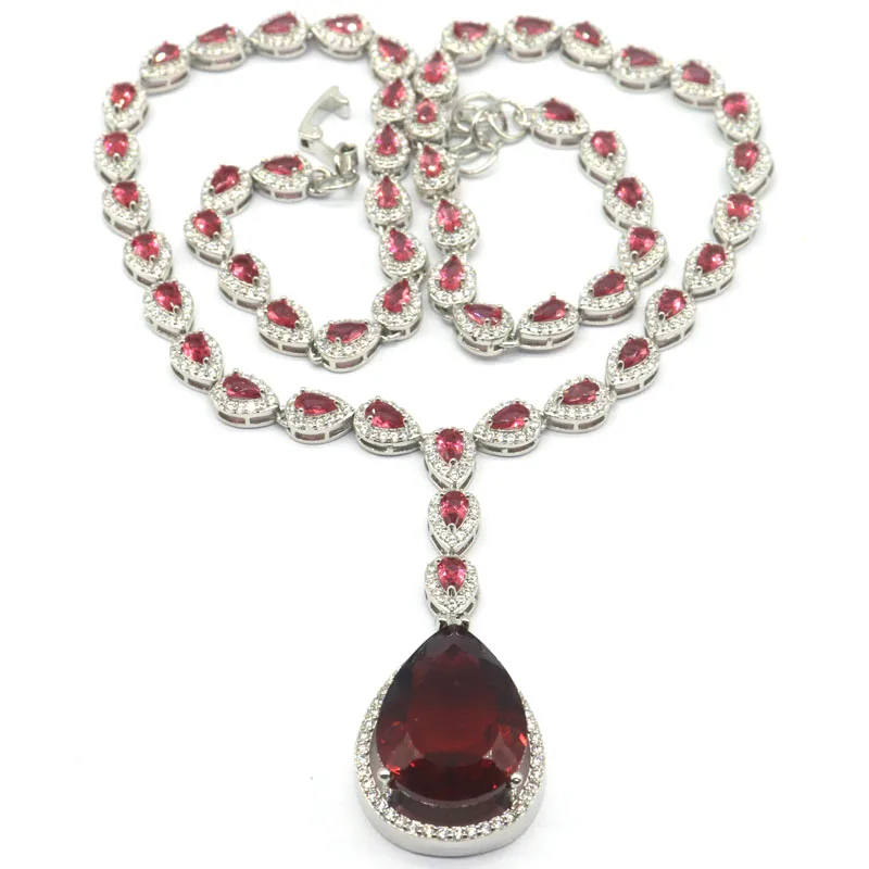 52x20mm Prevent Allergy Rhodolite Garnet Green Amethyst Purple Spinel CZ Women Silver Necklace 18-19inch
