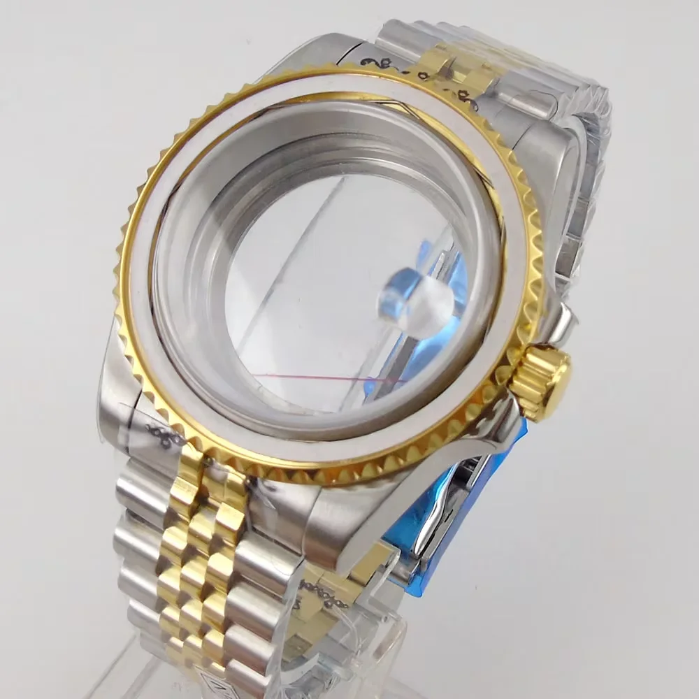 40mm Gold Plated Watch Case for NH35 NH36 NH38 Miyota8215 ETA2836 DG2813 ETA2824 PT5000 Movement Sapphire Crystal Screw-in Crown