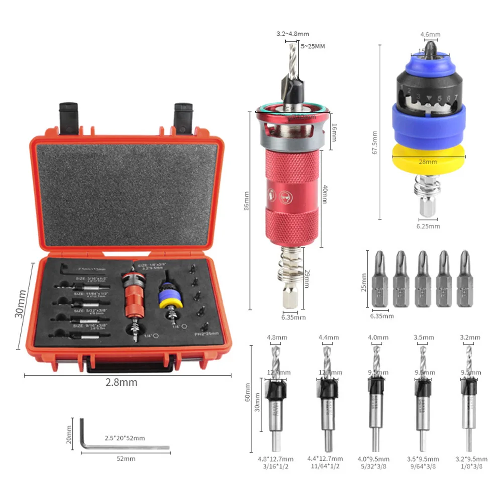 Depth Adjustable Counterbore Drill Bit Set Designed for Woodworking with Quick Adjustment Mechanism and Wear Resistant Material