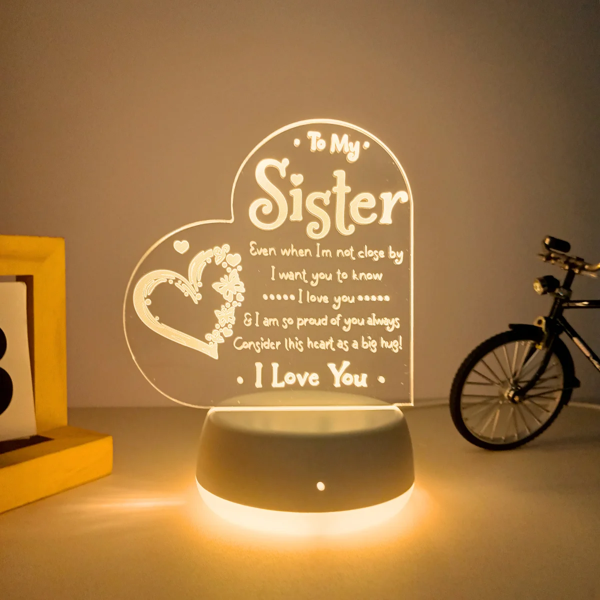 

1pc Creative Text Love, Love LED 3D Night Light for Sister, USB Powered, Warm Light without Harming Eyes, Making Sister Happy.