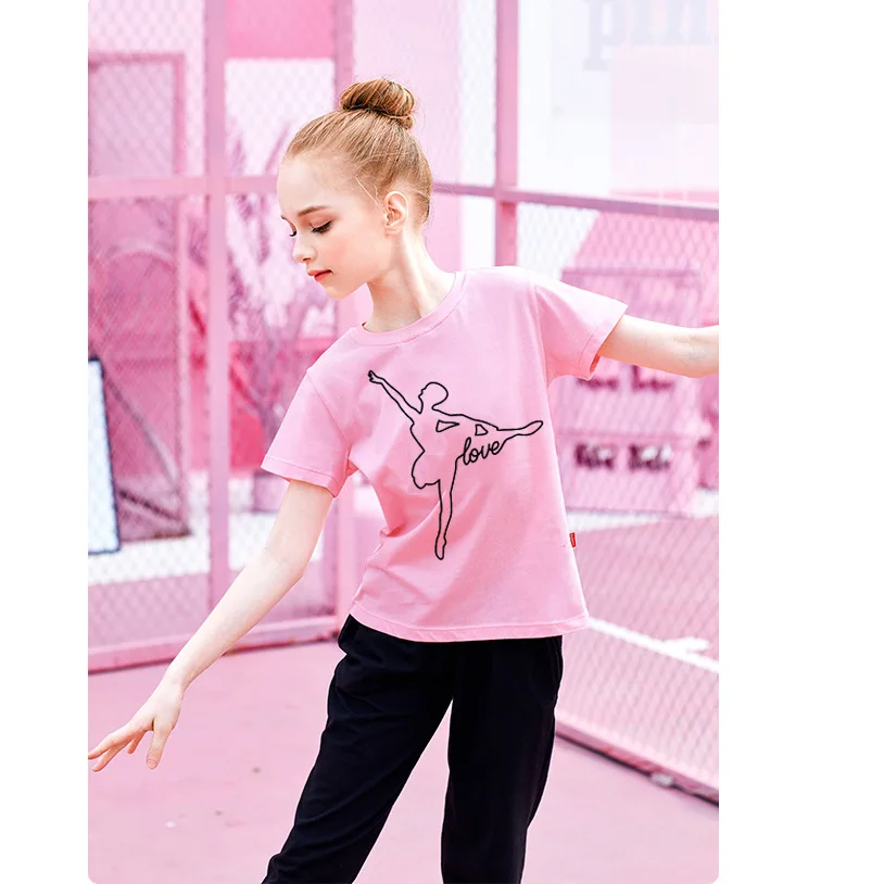 

Ballet Dance T Shirt Kids Children's Ballet T-shirt Summer Short Sleeve Dance Training Dress Trend Girls Clothes