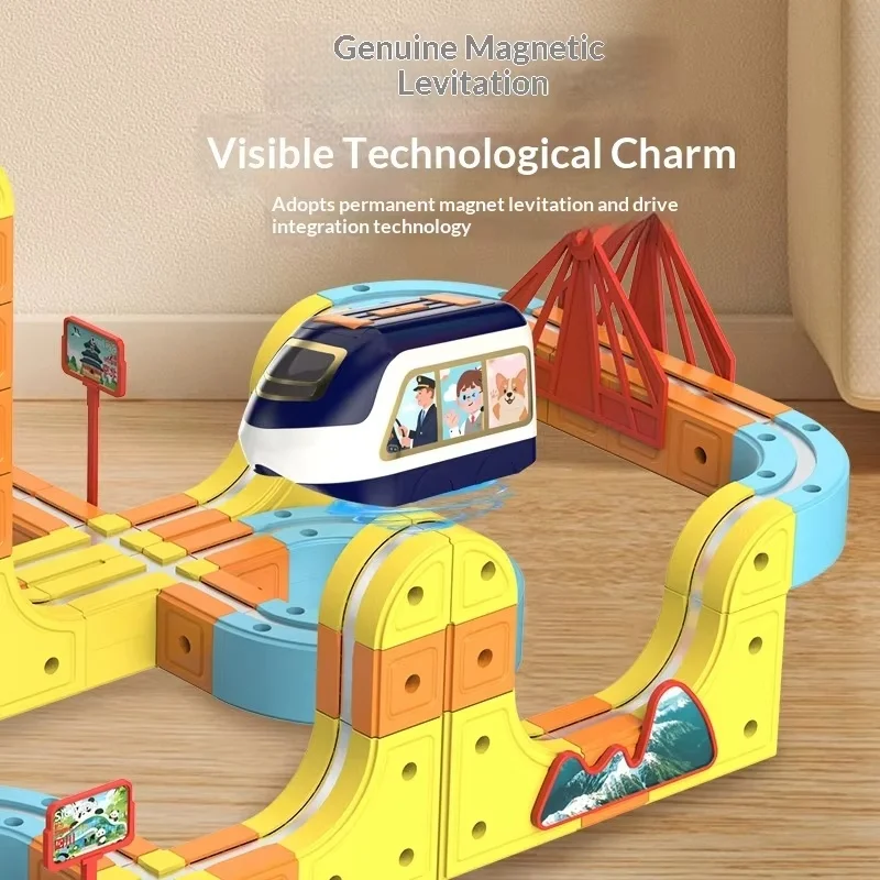 Tren de ferrocarril magnético eléctrico de alta velocidad para niños, cubo de pista suspendido mágico, juguete de ensamblaje magnético para niños y niñas, regalo