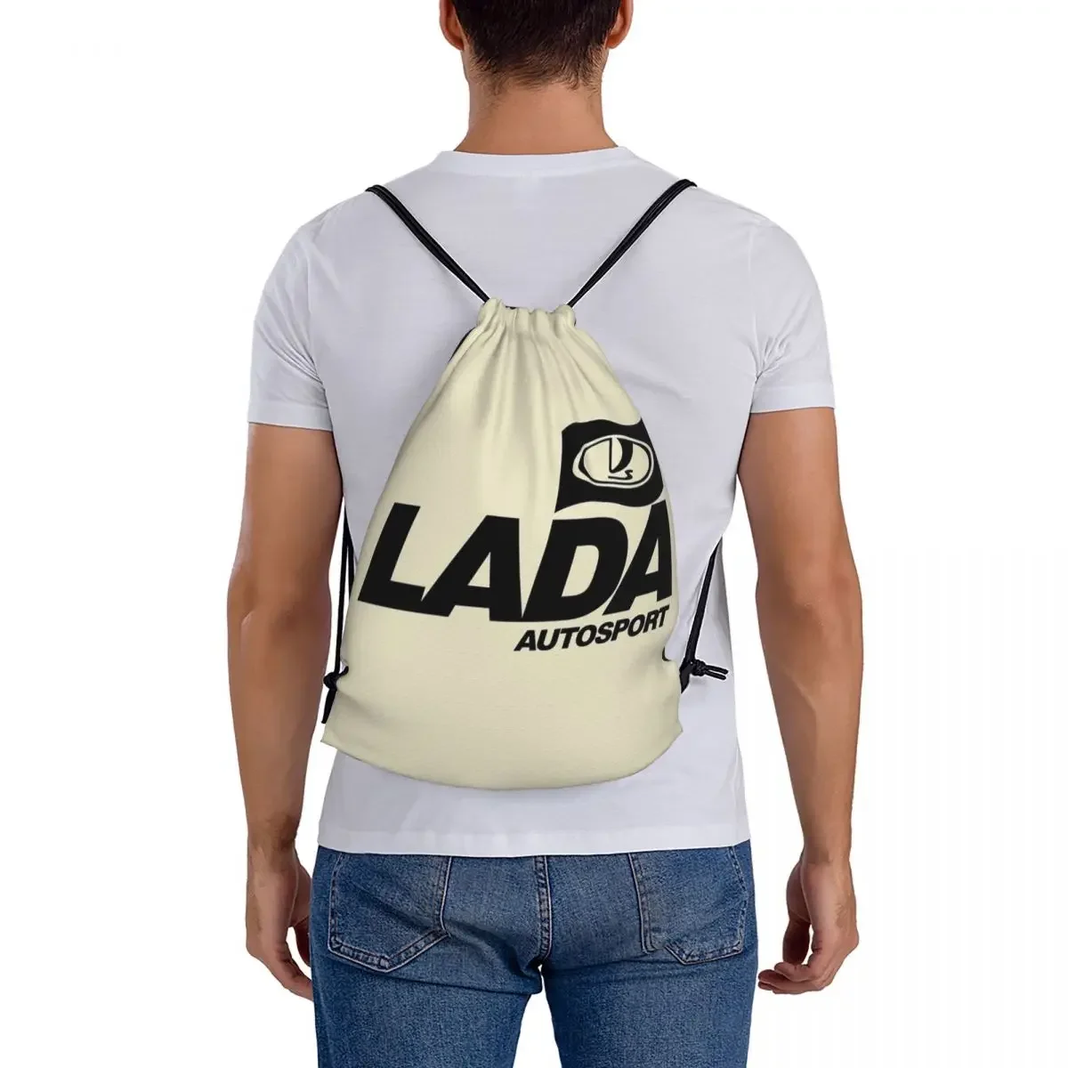 Lada Autosport Met Vlag Logo (Zwart) Rugzak Draagbare Trekkoord Tas Met Trekkoord Bundel Zak Opbergtas Voor Man Vrouw School