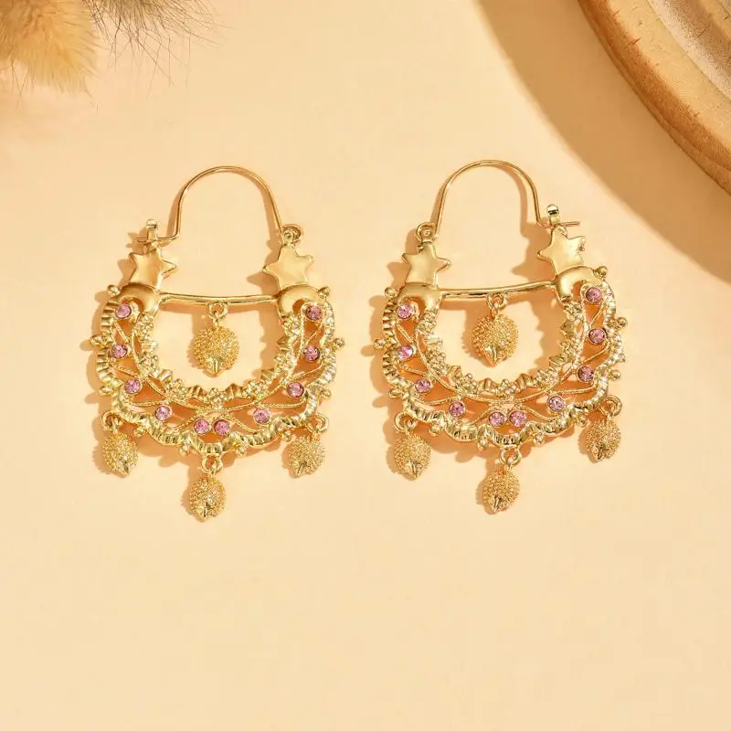 2Pcs Classic Rhinestone Star Stud Earrings European Trend Hollow Design Fashion Jewelry for Women Graduation Gift