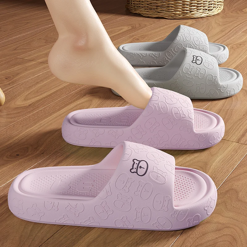 

Anti-Slip Bath Slippers Cartoon Couple Home Indoor Summer New Style Men Women Shoes Artificial Leather Material Slip-Resistant