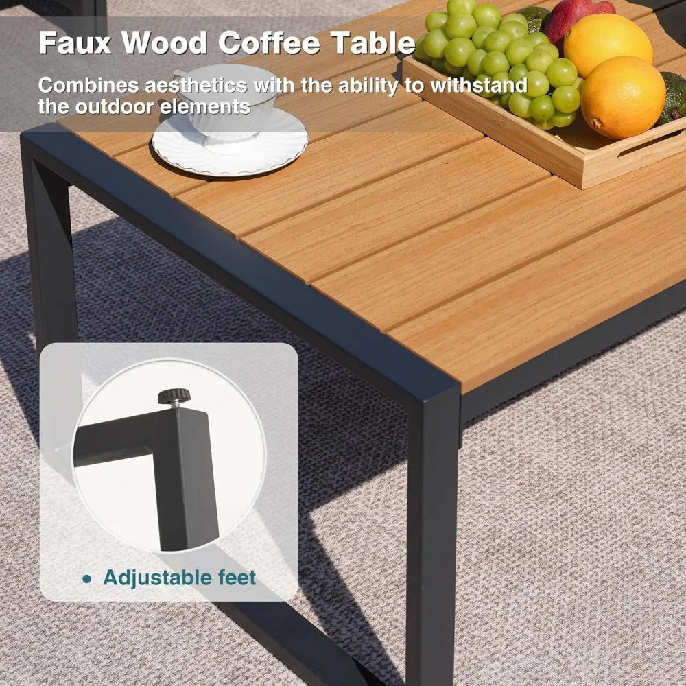 مجموعة أثاث الفناء، مجموعة أثاث خارجي مكونة من 4 قطع مع ظهر مرتفع ومسند للذراع من الخشب الصناعي وسطح الطاولة، خارجي C