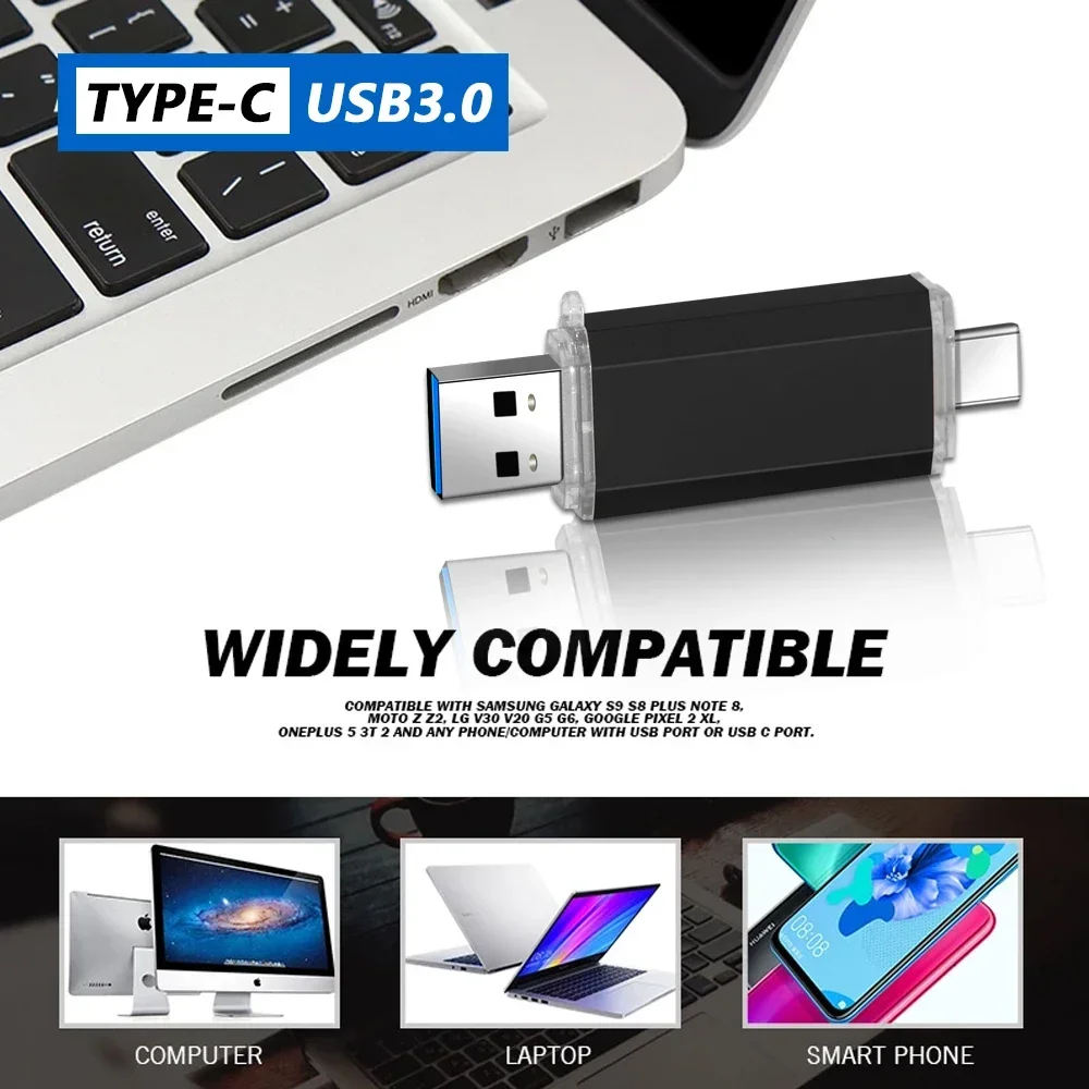 Type-C 2IN1 USB 3.0 Flash Drives 64GB Free Custom Logo Pen Drive 32GB Mini Metal Memory Stick 16GB for Samsung Phone U Dick 8GB