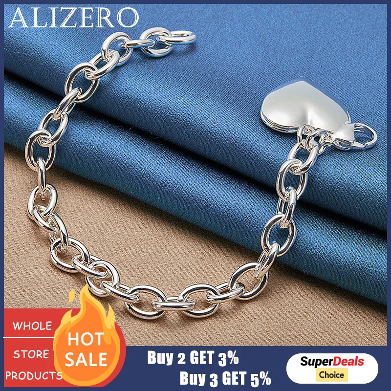 

ALIZERO 925 Sterling Silver Heart Photo Frame Bracelets For Women Men Wedding Party Gifts Charms Bracelet Fashion Jewelry