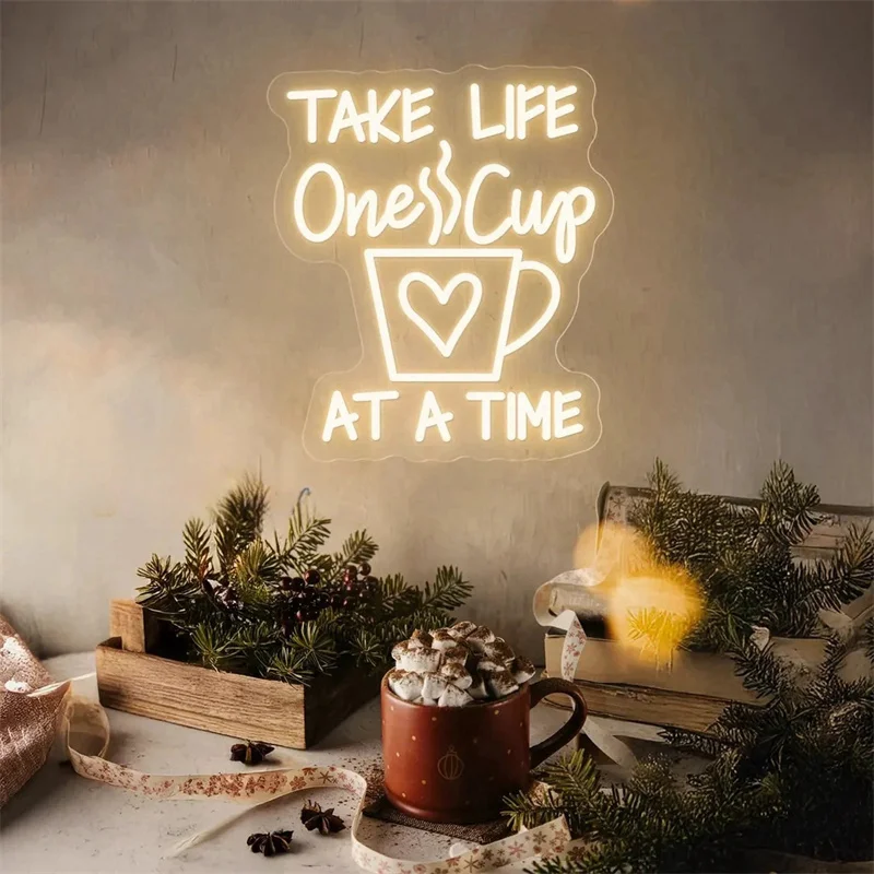 Take Life One Cup At A Time Neon Sign,Cafe Bar Sign,Custom Cafe Neon Sign,Kitchen Wall Decor,Cafe Cart Sign,Store Signage,Coffee