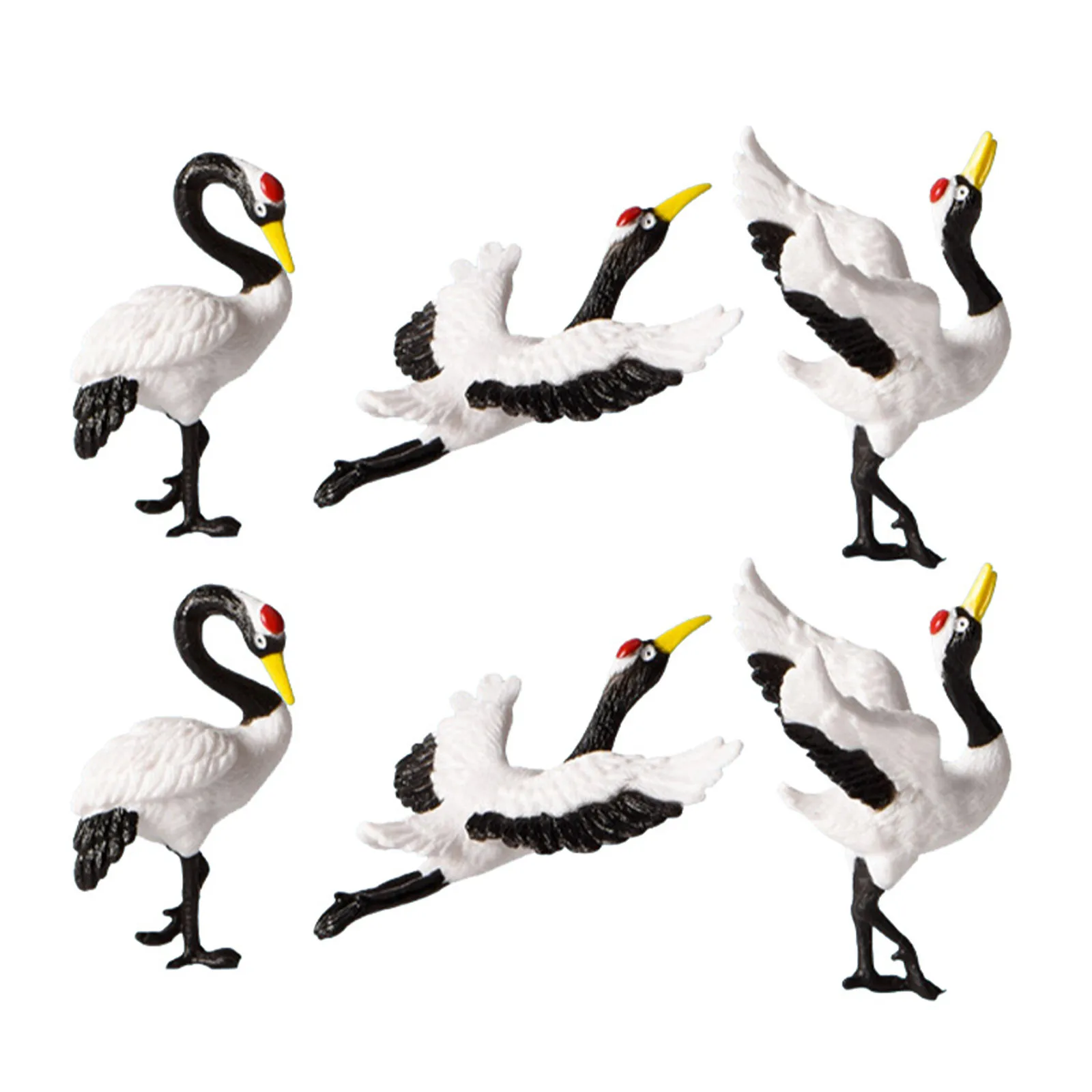 6Pcs Red Crowned Crane Sculpture Small Resin Crane Statues Micro Landscape Bonsai Accessories Garden Decoration Indoor