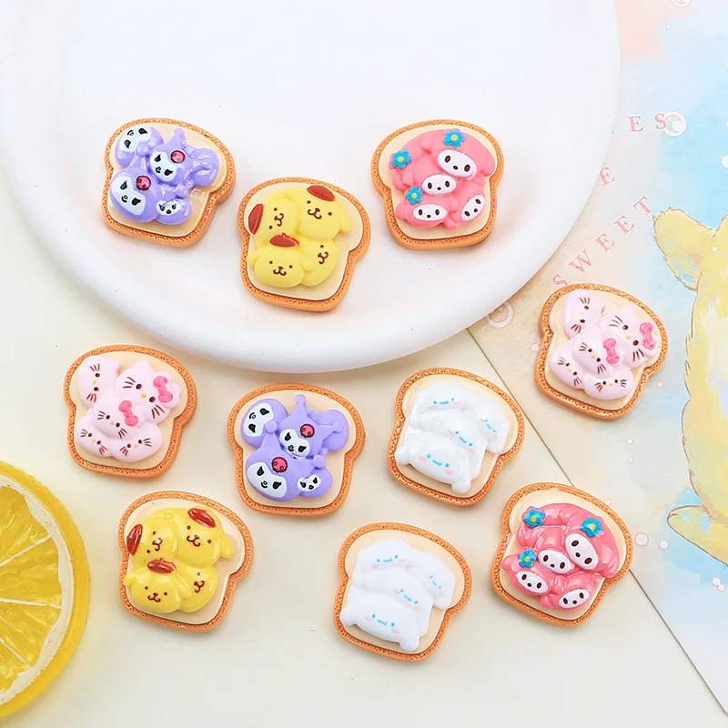 10pcs Kawaii Anime Sanrios Toast Stacking Jam Frosted Glossy 3D Resin Patch Cute Creative DIY Crafts Materials Accessories Toy