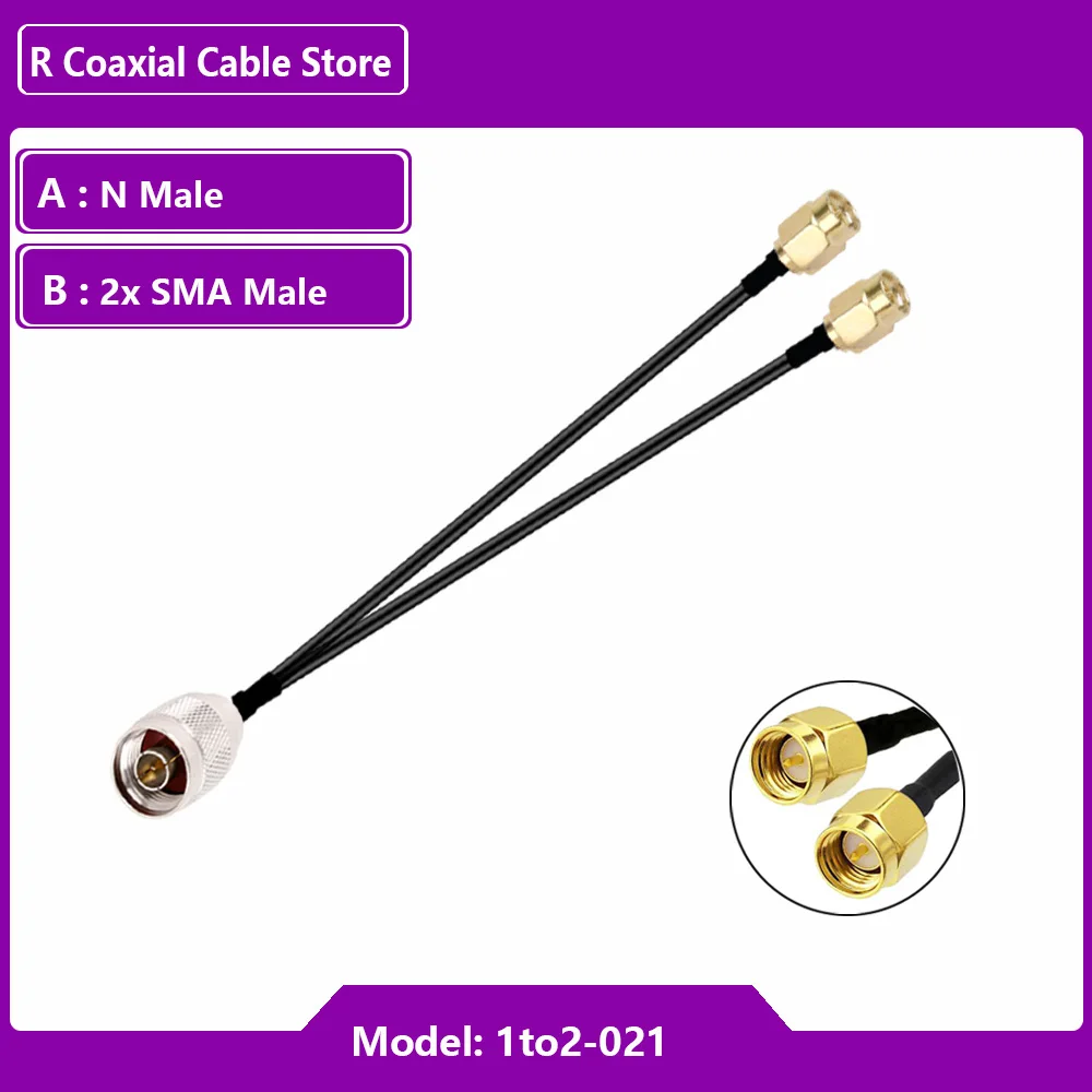 RF Coaxial Y Tipo Splitter, Cabo RG316, N Macho para 2X SMA Conector Fêmea, Combiner Jumper, Adaptador Pigtail, Antena Router WiFi