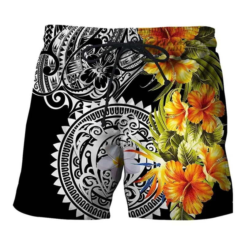 Hawaiian Tribal Turtle Beach Shorts Mens Summer Quick Dry Swim Casual Board Graphic Holiday Trunks Cool Loose Lightweight