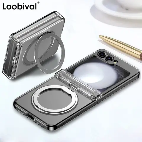 360 °   Funda de teléfono con soporte magnético de Metal para Samsung Galaxy Zflip6 Z Flip7 fe Z Flip 7 6 5 4 3 cubierta dura con bisagra Magsafe a prueba de golpes