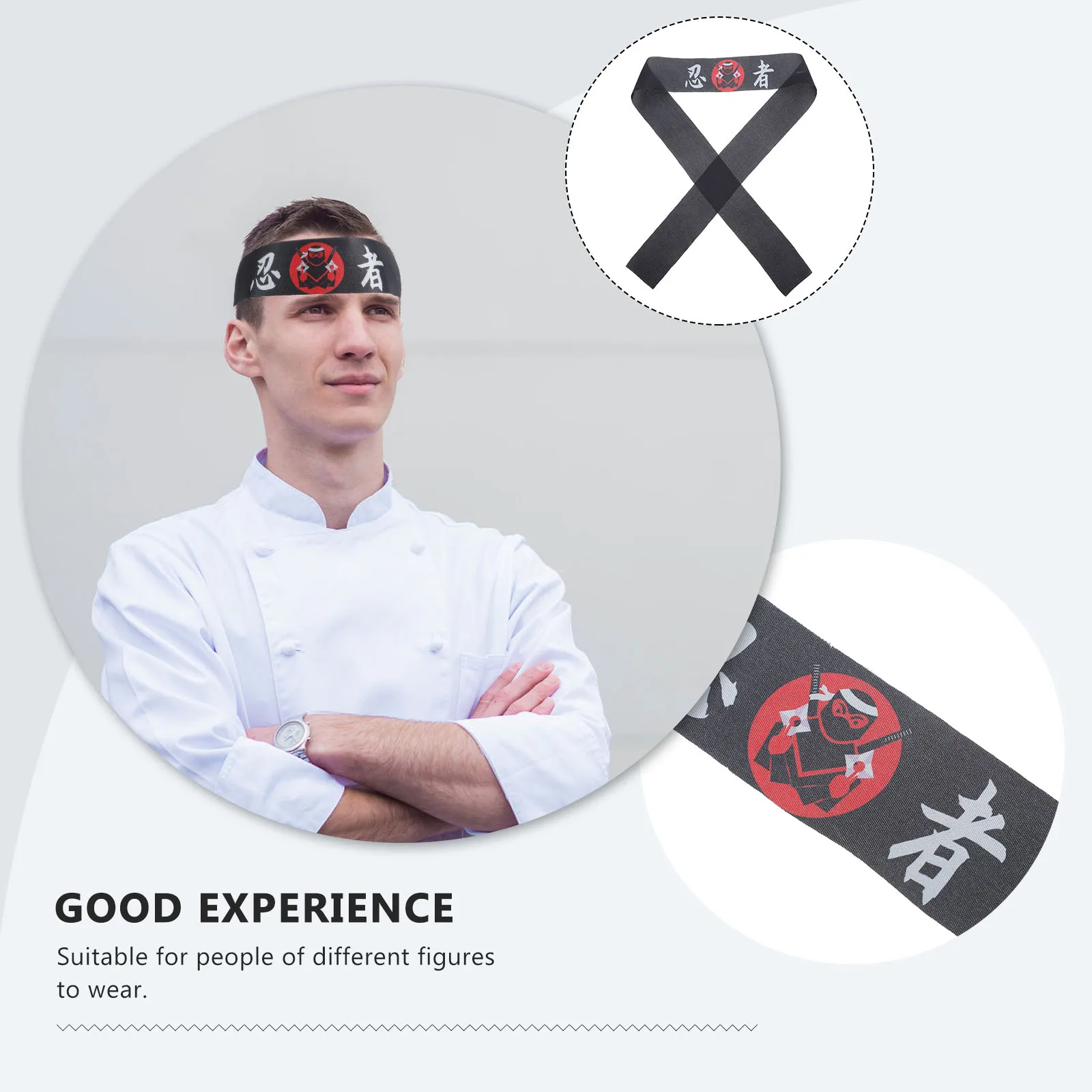 

1pc Headband Japanese Print Karate Chef Bandana Polyester Wide Headbands Wide Headbands For Women Breathing Portable
