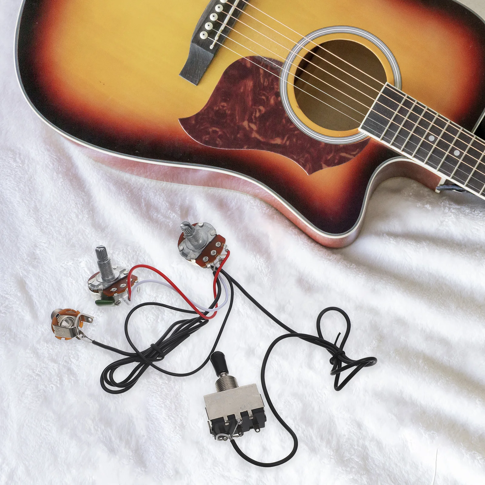 

4Pcs St Electric Guitar Wiring Harness Assembly 1T1V Large Electronic Component Chrome Black Cap Three-Way Toggle Switch