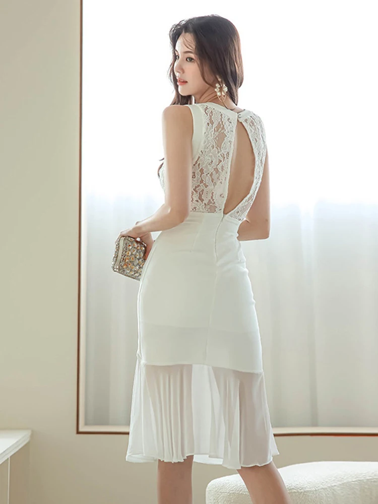Moda Letnie Sukienki Wieczorowe Dla Kobiet Szykowne Seksowne Bez Pleców Slim Midi Party Suknia Wakacyjna Robe Femme Mujer Vestidos Fiesta