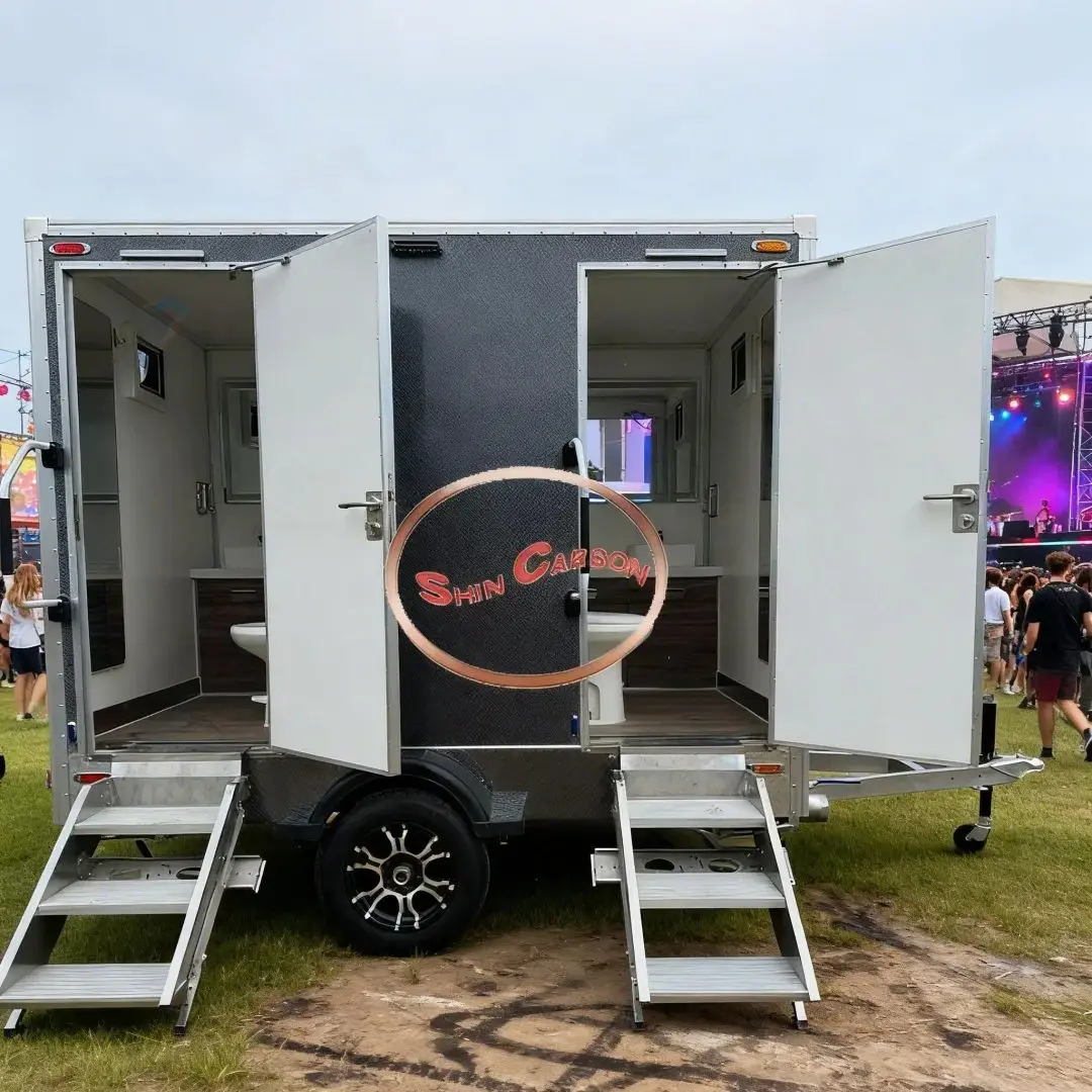Durable Towed Outdoor Portable Toilet Trailer Restroom with Flush Tank for Events Construction Camping Sites