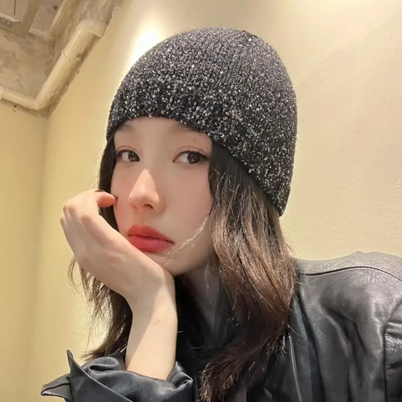 أغطية رأس أنيقة مزينة بالترتر الأسود مثالية للحفلات وعروض الحياة الليلية العصرية F3MD #2