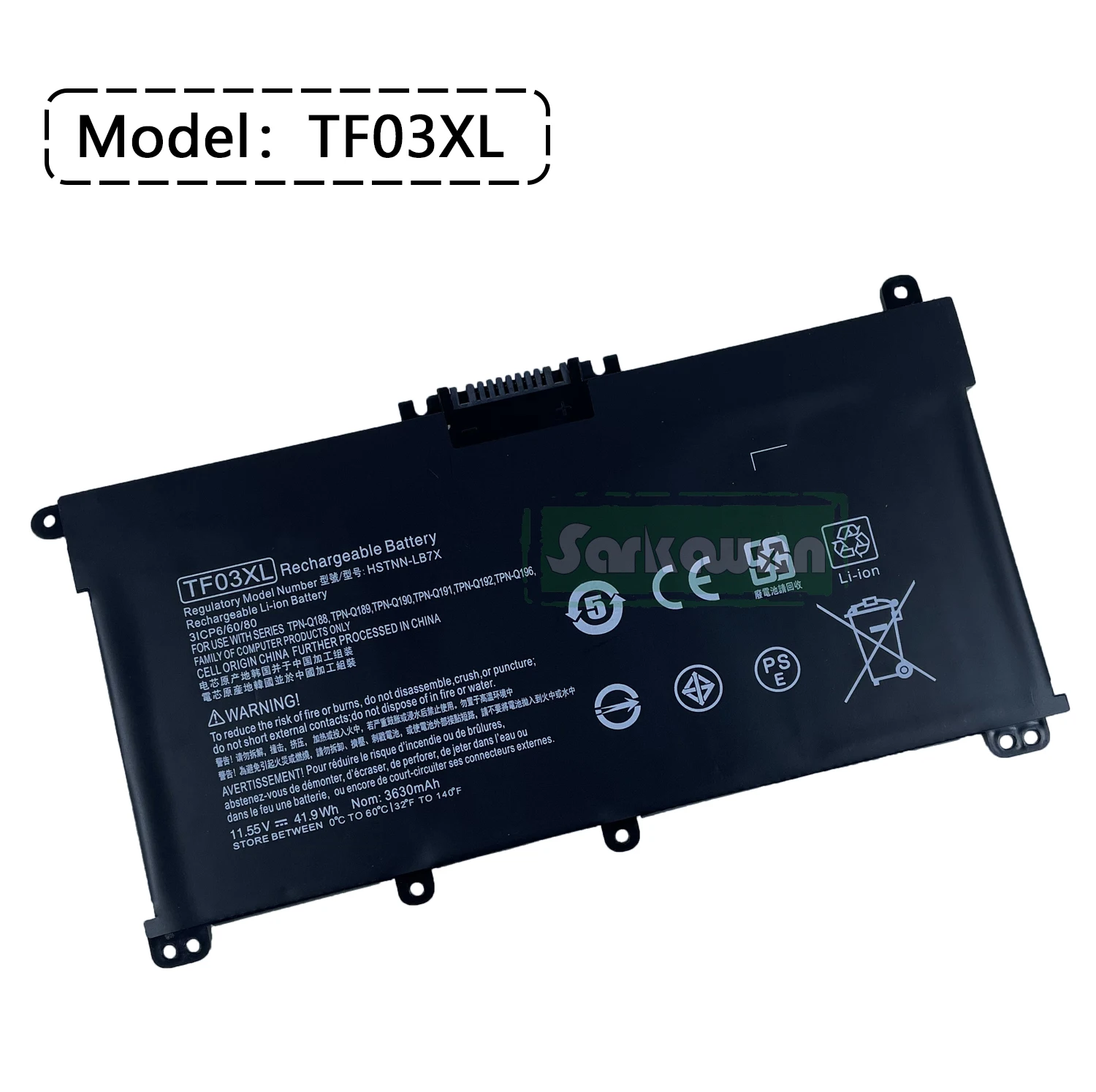 SARKAWNN TF03XL Laptop Battery For HP TPN-C131 TPN-Q188 TPN-Q189 TPN-Q190 TPN-Q191 TPN-Q192 TPN-Q196 TPN-Q201 14s-be100TX