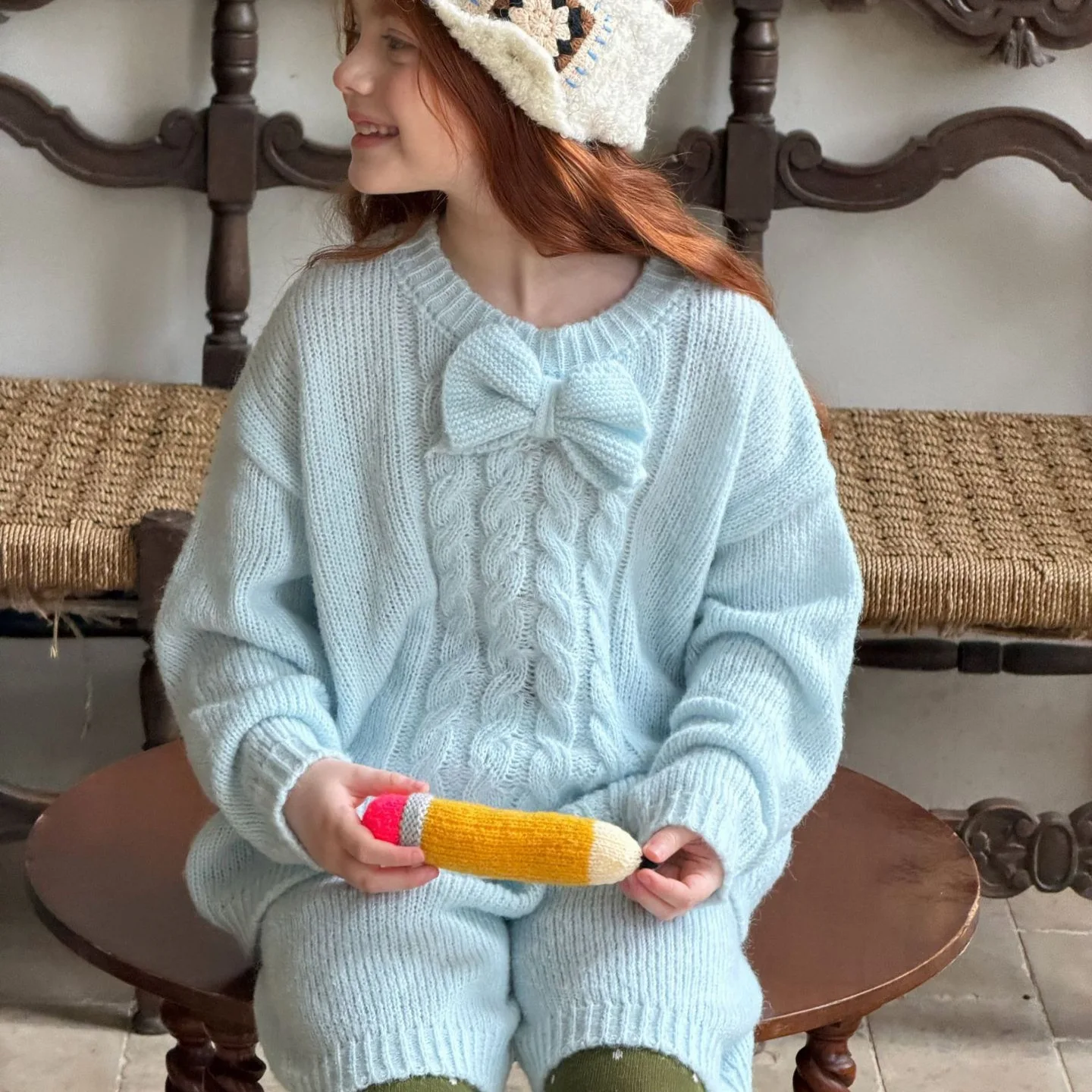 Korean Children's Clothing 2026 Autumn New Girls' Set with Wool Cute Sweater Shorts Two-piece Set
