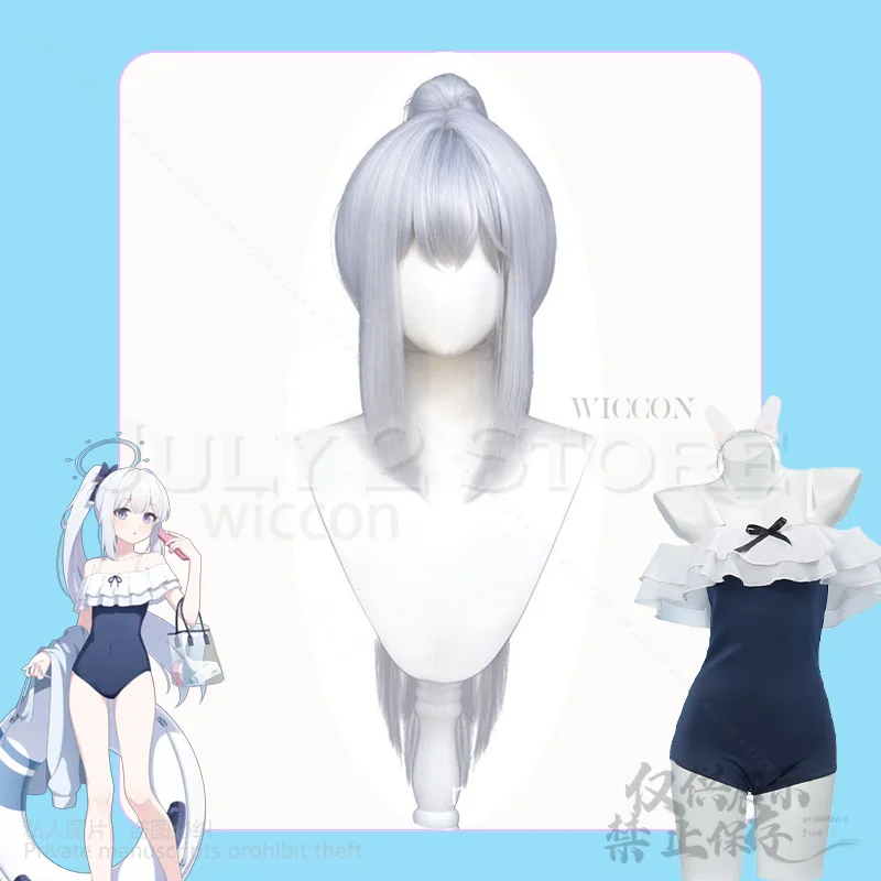 الأزرق الأرشيف تأثيري Tsukiyuki مياكو أنيمي زي مثير الصيف ملابس السباحة Jirai Kei اكسسوارات الباروكات السباحة الزي مثير سيدة البدلة