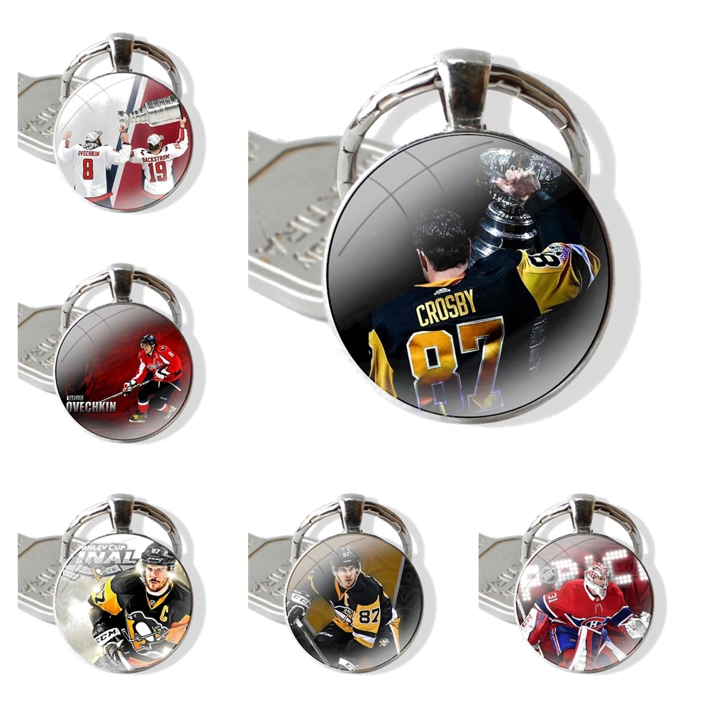 Ice Hockey Alexander Ovechkin Sidney Crosby Keychain Glass Cabochon Metal Pendant Classic Men's Women's Keyring