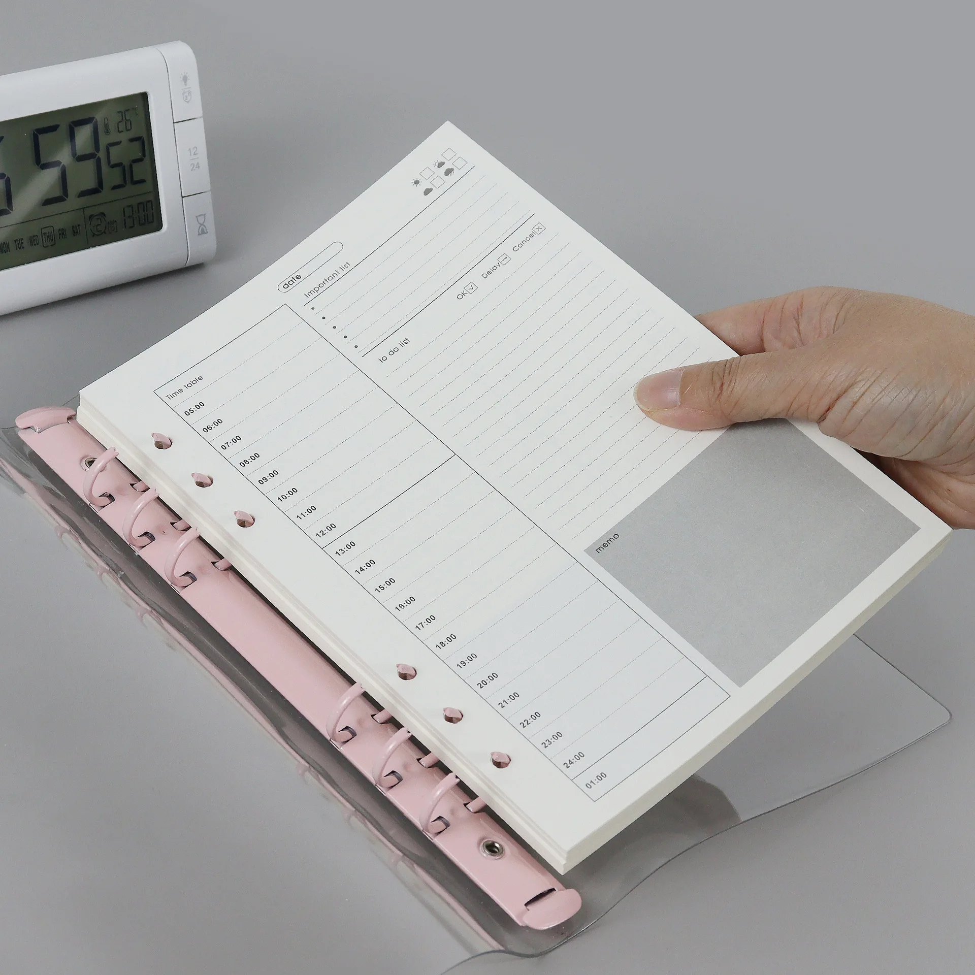 A5 80Sheet Loose Leaf Replacemen 120g Refill Spiral Binder Inner Page Timeline Weekly Monthly To Do Line Grid Inside Paper