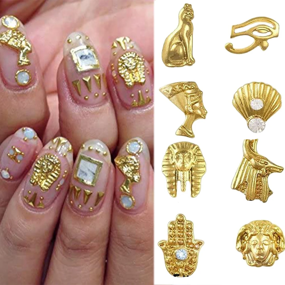 10pcs Egyptian Style Metal Alloy Nail Art Charms Gold Nail Decoration 3D Design Manicure Supplie 10-11mm DIY Jewelry Accessory*K