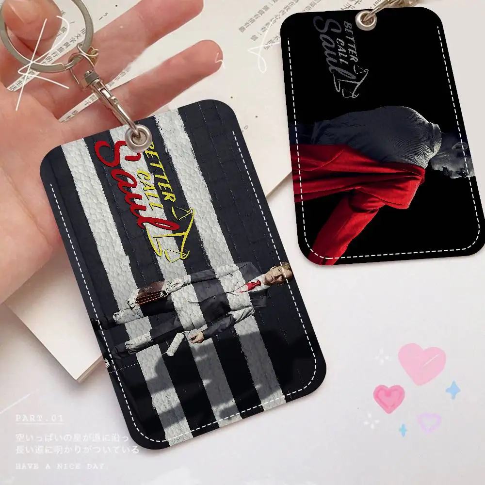 Classic Better Call Saul 1Pc PU Leather Card Holder Keychain Key Ring Door Lock Access Tags ID Card Case Keychain Card