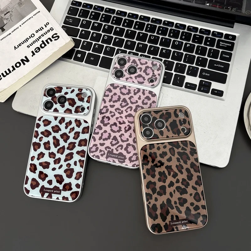 

Luxury high quality Electroplated Leopard print pattern Phone Case For iPhone 13 14 15 16 17 Pro Max Leopard Shockproof Cover﻿