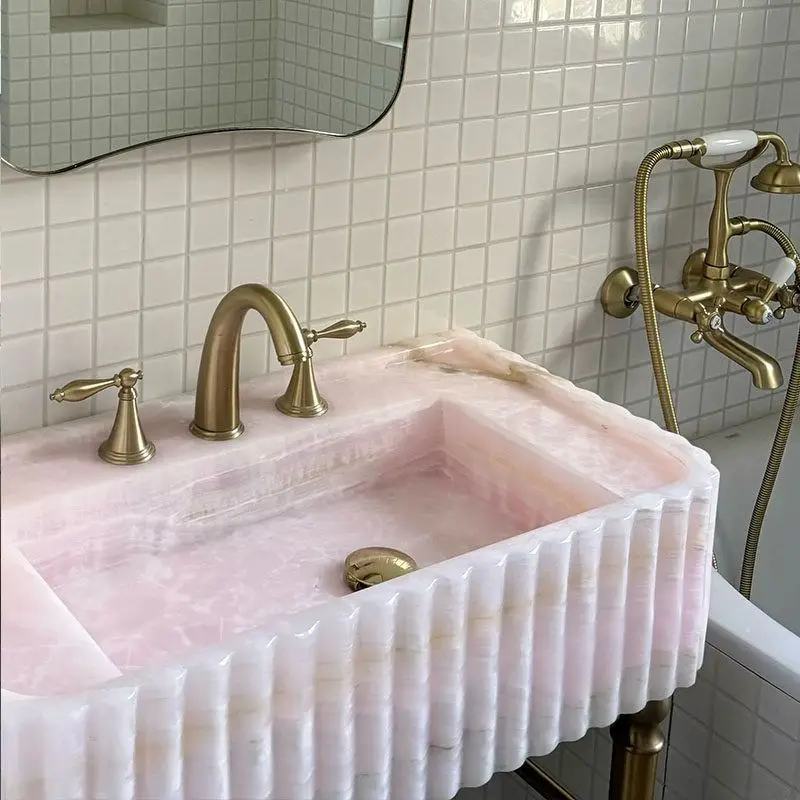 Natural stone wash basin High-end villa hotel wall-mounted wash basin French retro basin