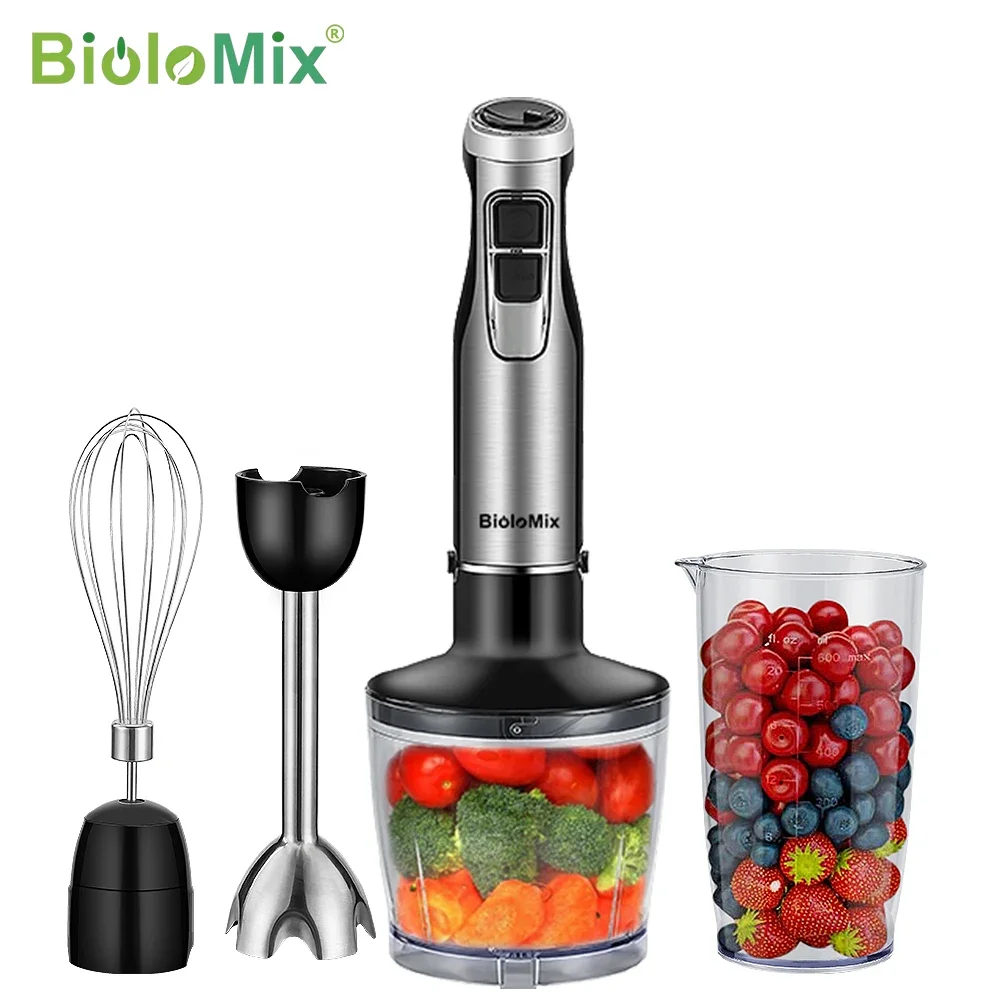 BioloMix-batidora de mano de alta potencia, 4 en 1, 1200W, incluye cuchillas de hielo de acero inoxidable, picadora y taza para batidos