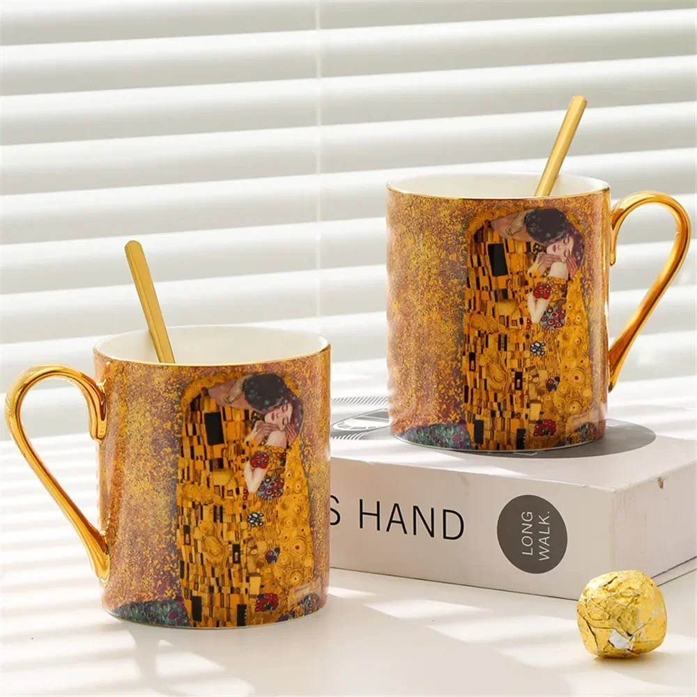 Klimt Kiss Coffee Cups Bone China Water Mug British Porcelain Tea Cup Milk Cup Office Home Decorative Gift Box Tableware Wedding