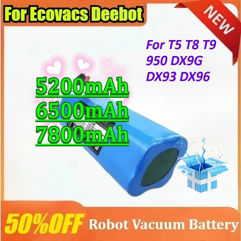 

New 14.4V 7800mAh for Ecovacs Deebot X1 Ozmo T5 T8 T9 950 DX9G DX93 DX96 DLX11-54 Robot Vacuum Cleaner Replacement Battery