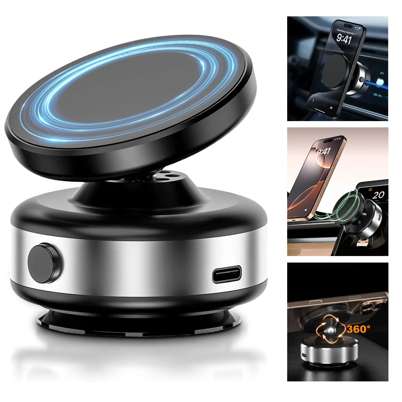 

Suction Cup Phone Mount, Electric Vacuum Adsorption Magnetic Phone Holder Stand for Magsafe iPhone Car Gym Kitchen Desktop Mount