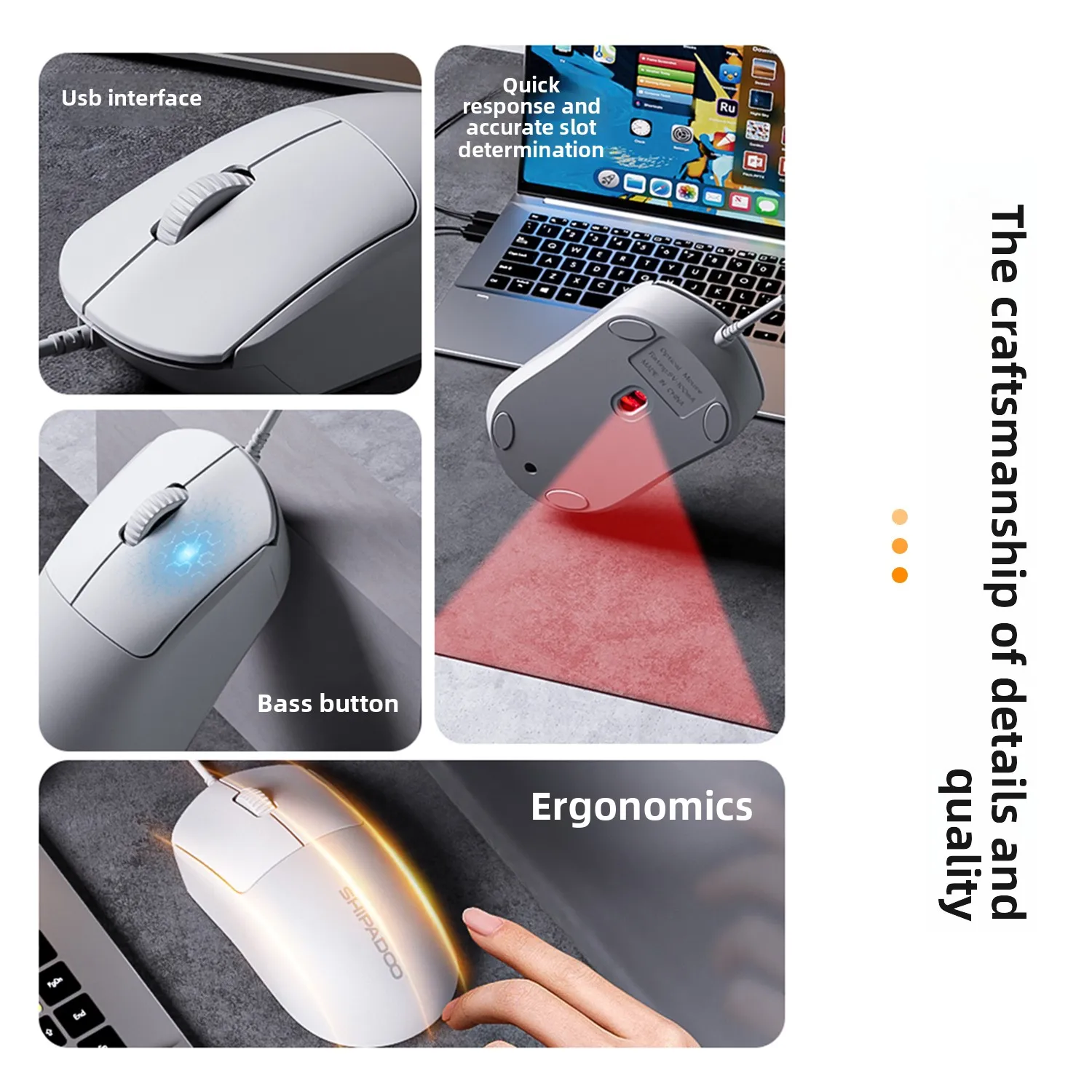 1600DPI Soft Button Wired Mouse Frosted USB Wired Mouse With Non-Slip Scroll Wheel For Office/Home PC Computer Laptop Windows