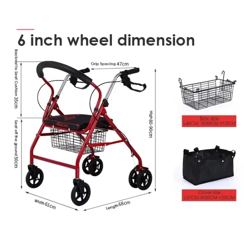 Foldable Shopping Four-wheeled Grocery Cart Can Sit Aluminum Alloy Cart Portable Household Elderly Walker