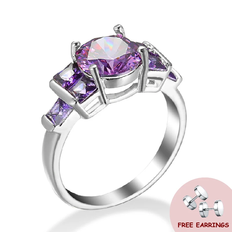 

Fashion 925 Silver Jewelry Ring with Amethyst Finger Rings for Women Wedding Engagement Promise Party Gift Accessories Size 6-10