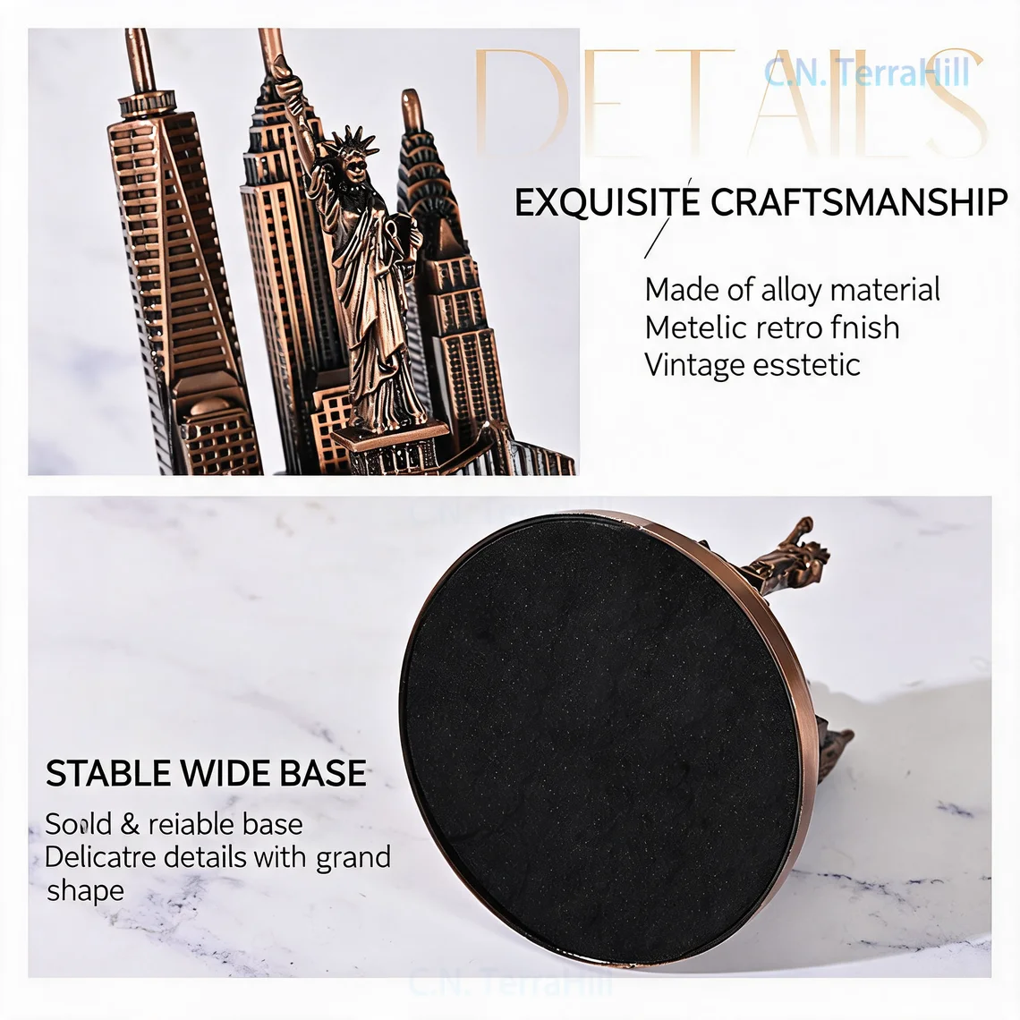World Landmark Architecture Souvenir Figurine Statue, New York One World Trade Center Liberty Tower, French Style Round Base