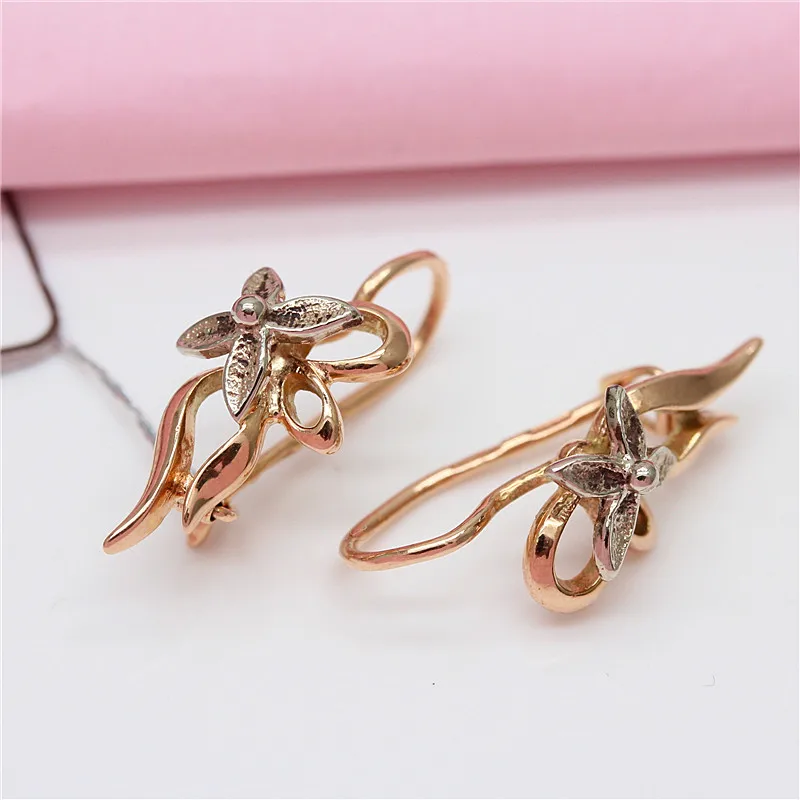 585 Purple Gold Plated 14K Rose Gold Flower earrings for women Classic Fashion New In Suitable for Daily Light luxury Jewelry