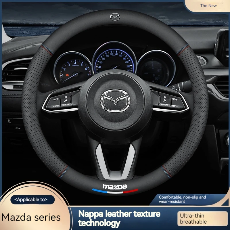 For Mazda 3 5 6 SKYACTIV Axela Atenza CX30 CX5 CX8 CX9 MX5 RX8 RX7 BT50 Carbon fiber Leathe Car Steering Wheel Cover Accessories - view 2