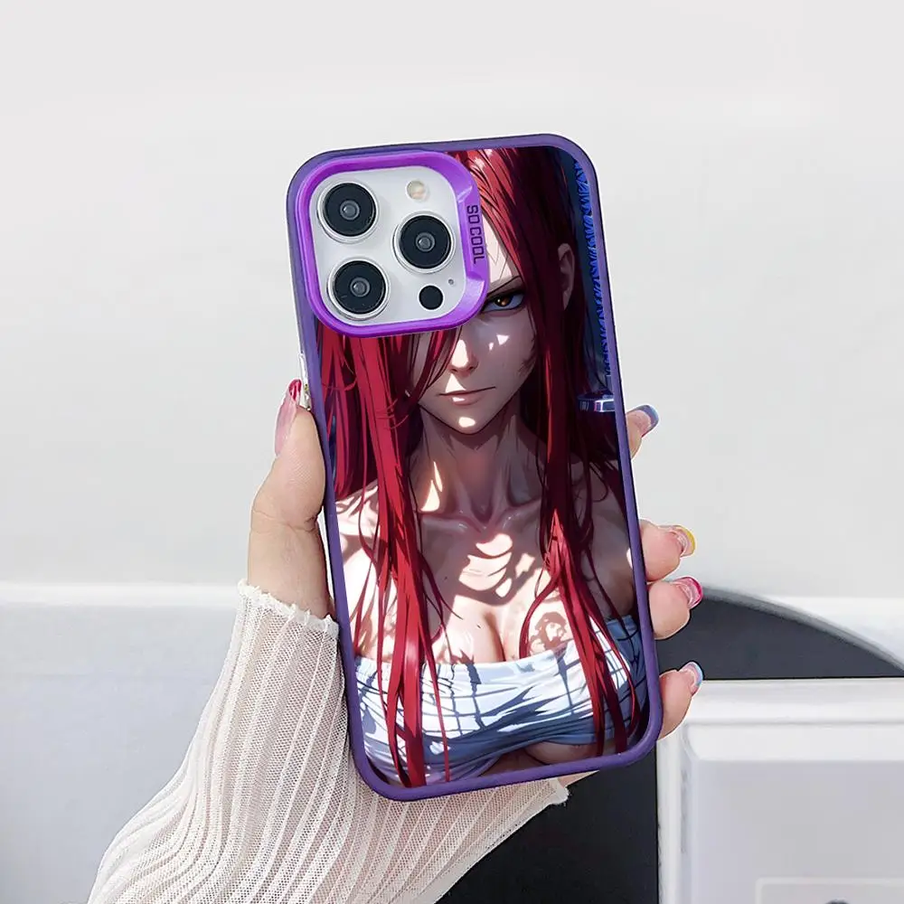 Funda para Teléfono Fairy Tail Erza para iPhone 18 17 16 15 14 13 12 11 X XR XS Air Pro Max Plus, Color Morado, Plateado y Colorido