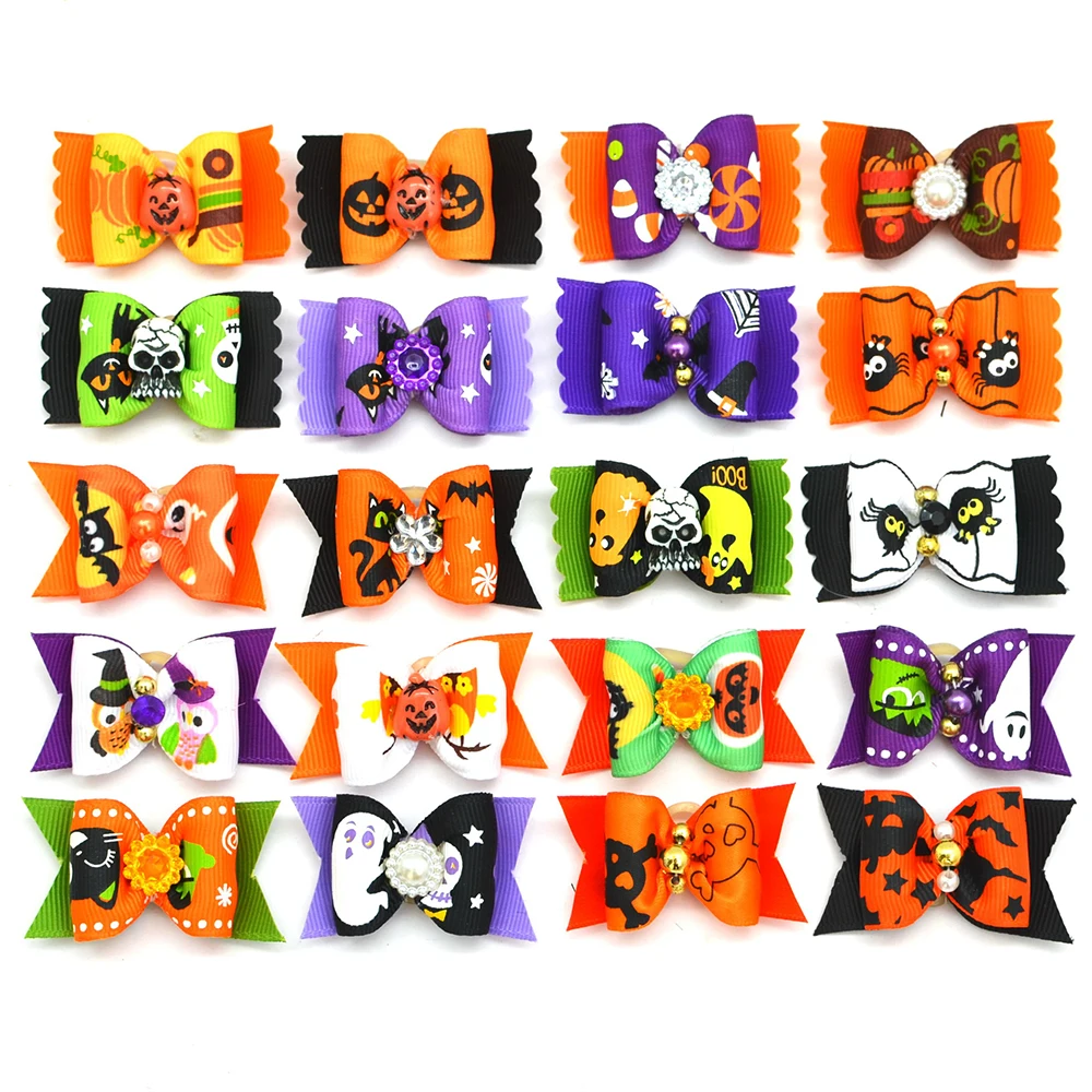 

50/100pcs Double Bow Headdr Rubber Bands Grooming Accessories Halloween Party Dog Accessories Luxury Pet Products Headdress