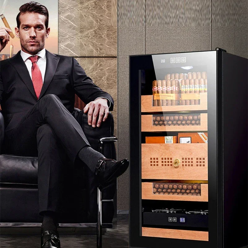 Nuevo Gabinete para cigarros con temperatura constante, humedad, estante de capa de madera de cedro, Enfriador de aire electrónico, congelador, oro rosa